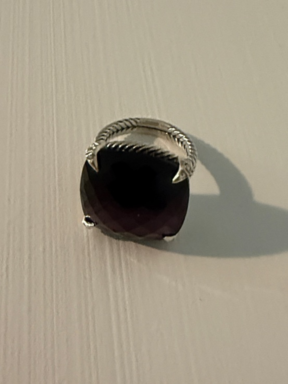 David Yurman Ring with Dark Purple Cushion Stone
